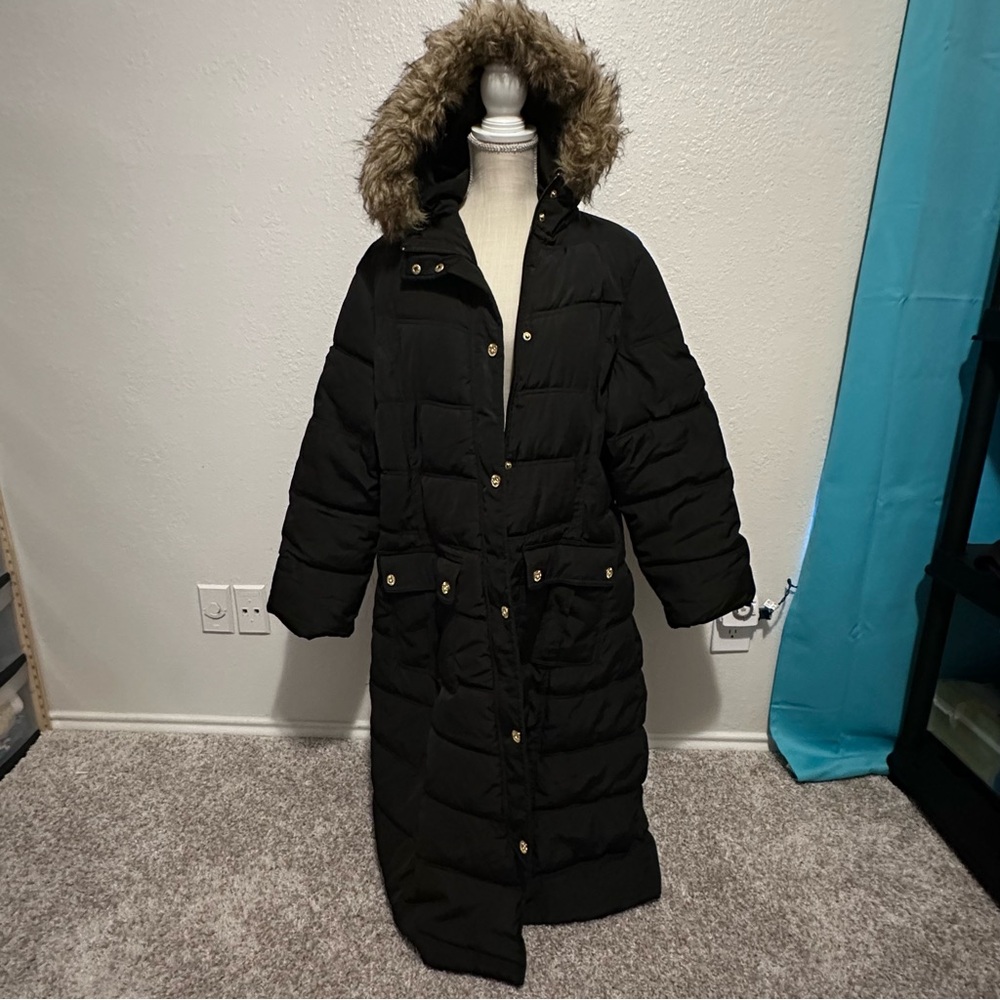 Full Length Black Puffer Coat, Size 1X